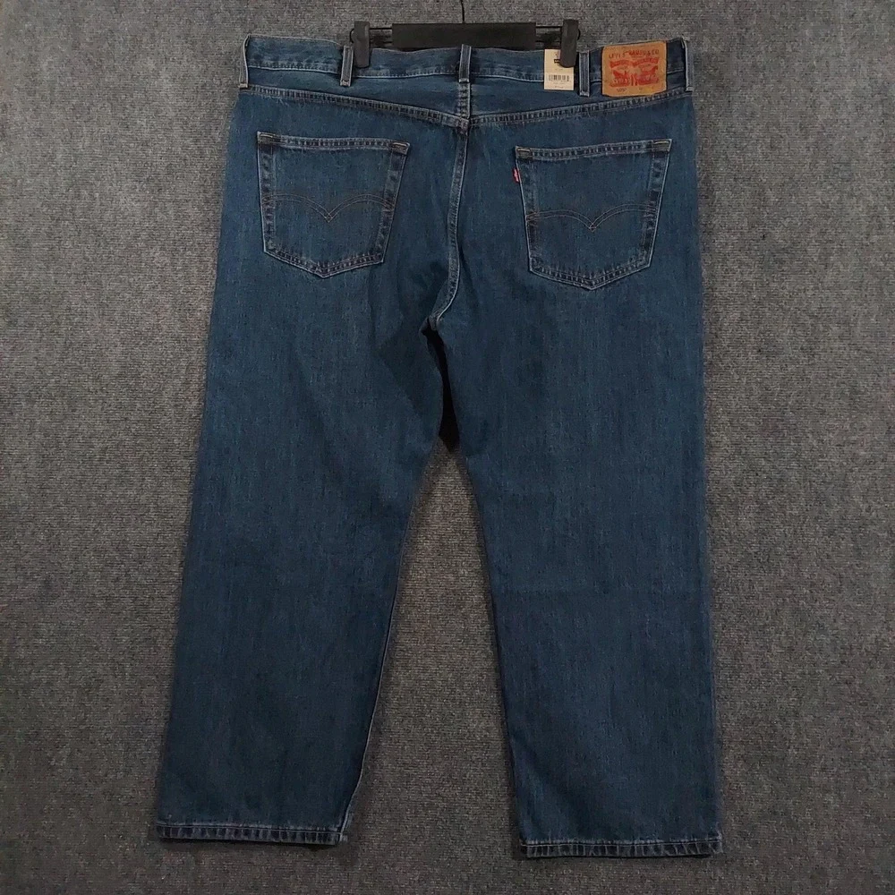 Levis 505 Regular Jeans Mens 46x28 Blue Dark Wash Straight 100% Cotton Denim